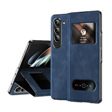 Load image into Gallery viewer, XIMAND for Samsung Galaxy Z Fold 6 Maghetic Flip Folding Case, Open Window Design, High Luxurious Business Napa Leather Hidden Kickstand Full Body Hinge Protective Slim Cover - Blue_1
