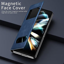 Load image into Gallery viewer, XIMAND for Samsung Galaxy Z Fold 6 Maghetic Flip Folding Case, Open Window Design, High Luxurious Business Napa Leather Hidden Kickstand Full Body Hinge Protective Slim Cover - Blue_3204
