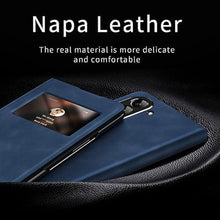 Load image into Gallery viewer, XIMAND for Samsung Galaxy Z Fold 6 Maghetic Flip Folding Case, Open Window Design, High Luxurious Business Napa Leather Hidden Kickstand Full Body Hinge Protective Slim Cover - Blue_3205
