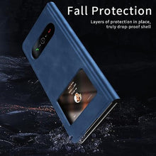 Load image into Gallery viewer, XIMAND for Samsung Galaxy Z Fold 6 Maghetic Flip Folding Case, Open Window Design, High Luxurious Business Napa Leather Hidden Kickstand Full Body Hinge Protective Slim Cover - Blue_3206
