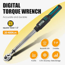 Load image into Gallery viewer, XLIT 1/2 Digital Torque Wrench Set 8.9-295 ft-lb/12-400 Nm, 2% Accuracy, LED &amp; Buzzer Alerts, with 3 Adapters (1/4", 3/8"&amp; Extension Bar), Industrial CR-V Steel for Car, Motorcycle, Bike Repair, Black_5455
