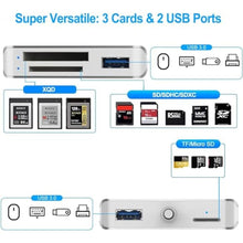 Load image into Gallery viewer, XQD/SD/Micro SD Card Reader, Memory Multi-Card Reader/Writer/Adapter with 2 USB3.0 Port, Support Sony G/M Series Lexar 2933x/1400x USB Mark XQD Card, SD/SDHC/TF Card for Windows/Linux/Mac OS/Vista, Grey_2903

