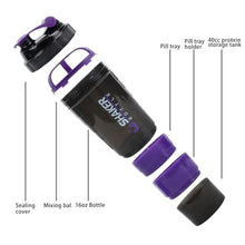 Load image into Gallery viewer, XTKS Shaker Bottle - Protein Shaker Cup with Storage Compartments - Leak-proof Workout Shake Bottles with Mixer for Smooth Mixing-500ML/16oz (PURPLE &amp; BLACK)_1123
