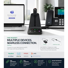 Load image into Gallery viewer, Yealink WH63 E2 Teams Wireless DECT Headset for Microsoft Teams, Convertible Mono Office Headset with Dual Noise Canceling Mics, Acoustic Shield, USB Base, 606 ft Range, 8H Talk Time, Black_85
