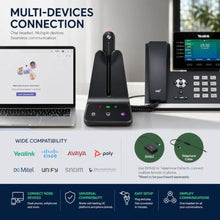 Load image into Gallery viewer, Yealink WH63 E2 UC Wireless DECT Headset, Teams &amp; Zoom Certified, Convertible Mono Office Headset with Dual Noise Canceling Microphones, USB Base, Desk Phone &amp; PC, 606 ft Range, 8H Talk Time, Black_211
