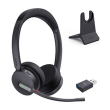 Load image into Gallery viewer, Yealink WH64 Hybrid Wireless Headset Dongle &amp; Charging Stand, 492ft Range DECT&amp;Bluetooth Headphones for Teams, Zoom UC,Dual Ear Noise Cancelling Portable Headsets with 3X Mic, 32H Calls,(PC/Phone), Black_1
