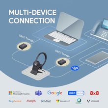 Load image into Gallery viewer, Yealink WH64 Hybrid Wireless Headset Dongle &amp; Charging Stand, 492ft Range DECT&amp;Bluetooth Headphones for Teams, Zoom UC,Dual Ear Noise Cancelling Portable Headsets with 3X Mic, 32H Calls,(PC/Phone), Black_7143
