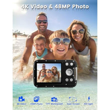 Load image into Gallery viewer, YEEIN Underwater Camera 4K 48MP Autofocus Selfie Dual Screen Waterproof with Floating Strap and 32GB Card, 17FT Compact Waterproof Digital Camera for Snorkeling, Orange_1588
