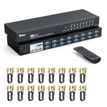 Load image into Gallery viewer, Yinker 16 Port KVM Switch, Rack KVM Console VGA 16x1 w/16-Pack Cables IR Remote &amp; Ears Support HD 1U Rack Cabinet, Black_1
