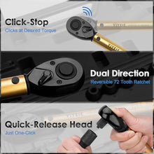 Load image into Gallery viewer, YIYEIE 1/2-Inch Drive Torque Wrench, 10-160 FT.LB (10-227 Nm), 72-Tooth Professional Click Torque Wrench Set with 3/8 Adapter &amp; Extension Bar, Lug Nut Torque Wrench for Car Tire &amp; Wheel, pcsFtlbNm_6684
