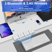 Load image into Gallery viewer, YORUNOHOSHI 2.4G Wireless Keyboard, Ultra Slim Dual Bluetooth Keyboard with Media Hotkeys for Mac/iPad/iPhone/Computer/PC/Desktop/Laptop/Surface and Apple/Windows/Android Rechargeable, Silver, Grey_6009
