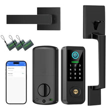 Load image into Gallery viewer, Yosimika Fingerprint Smart Door Lock with Handle Set, Keyless Entry Door Lock with Keypad,5-in-1 Deadbolt,Bluetooth Deadbolt with Auto Lock,Black_1
