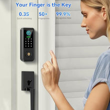 Load image into Gallery viewer, Yosimika Fingerprint Smart Door Lock with Handle Set, Keyless Entry Door Lock with Keypad,5-in-1 Deadbolt,Bluetooth Deadbolt with Auto Lock,Black_5894
