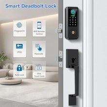 Load image into Gallery viewer, Yosimika Fingerprint Smart Door Lock with Handle Set, Keyless Entry Door Lock with Keypad,5-in-1 Deadbolt,Bluetooth Deadbolt with Auto Lock,Black_5895
