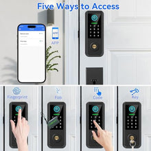 Load image into Gallery viewer, Yosimika Fingerprint Smart Door Lock with Handle Set, Keyless Entry Door Lock with Keypad,5-in-1 Deadbolt,Bluetooth Deadbolt with Auto Lock,Black_5897
