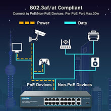 Load image into Gallery viewer, YuanLey 16 Port Gigabit PoE Switch with 2 Gigabit Uplink, 16 PoE+ Port 1000Mbps, 250W 802.3af/at, Metal Desktop/Rackmount, Unmanaged Plug and Play Network Switch, Blue_7088
