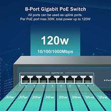 Load image into Gallery viewer, YuanLey 8 Port Gigabit PoE Switch, 8 PoE+ Ports 1000Mbps, 120W 802.3af/at, Metal Fanless Unmanaged Plug and Play, silver_7134
