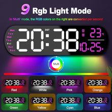 Load image into Gallery viewer, YUANRANER 13.7" Large Digital Wall Clock Remote Control, Dual Alarm, Big LED Display, Auto-Dimming, RGB Night Light, Auto DST Bedroom, Living Room, Office, Purple, DisplaypurpleDigit_709
