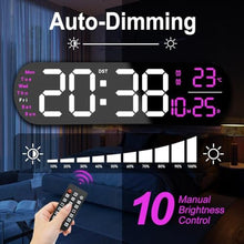 Load image into Gallery viewer, YUANRANER 13.7" Large Digital Wall Clock Remote Control, Dual Alarm, Big LED Display, Auto-Dimming, RGB Night Light, Auto DST Bedroom, Living Room, Office, Purple, DisplaypurpleDigit_710

