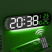 Load image into Gallery viewer, YUANRANER 13.7" Large Digital Wall Clock Remote Control, Dual Alarm, Big LED Display, Auto-Dimming, RGB Night Light, Auto DST Bedroom, Living Room, Office, Purple,Green, DisplaygreenDigit_1
