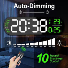 Load image into Gallery viewer, YUANRANER 13.7" Large Digital Wall Clock Remote Control, Dual Alarm, Big LED Display, Auto-Dimming, RGB Night Light, Auto DST Bedroom, Living Room, Office, Purple,Green, DisplaygreenDigit_423
