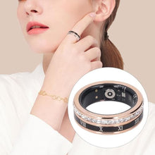 Load image into Gallery viewer, Yunir Smart Ring Health Tracker for Men Women, IP68 Waterproof Fitness Ring with Roman Numerals, Titanium Steel Activity Tracker with Steps &amp; Calories, Magnetic Charging, Black_2522
