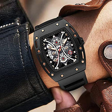 Load image into Gallery viewer, YUNSML Watches for Men Unique Tonneau Casual Wristwatch Fashion Hollow Big Dial Luminous Waterproof Sport Analog Quartz Business Watches for Mens Black Silicon Strap Dress Watch Black Silicone Strap, Blackwatchesmen_988
