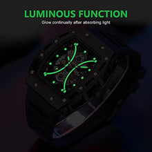 Load image into Gallery viewer, YUNSML Watches for Men Unique Tonneau Casual Wristwatch Fashion Hollow Big Dial Luminous Waterproof Sport Analog Quartz Business Watches for Mens Black Silicon Strap Dress Watch Black Silicone Strap, Blackwatchesmen_989
