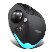 Load image into Gallery viewer, zelotes Wireless Trackball Mouse with Display,Ergonomic Bluetooth Mouse,Rechargeable,4800 DPI, 3-in-1(BT +2.4GHz USB Receiver+Type-C), 8 Programmable Buttons,LED Lighting,for Laptop, PC, Pad,Black_1
