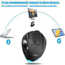 Load image into Gallery viewer, zelotes Wireless Trackball Mouse with Display,Ergonomic Bluetooth Mouse,Rechargeable,4800 DPI, 3-in-1(BT +2.4GHz USB Receiver+Type-C), 8 Programmable Buttons,LED Lighting,for Laptop, PC, Pad,Black_99
