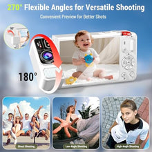 Load image into Gallery viewer, ZEOUPT Digital Camera, 4K 64MP Cameras for Photography, 270Flip Screen Vlogging Camera, Autofocus, Flash, 18X Zoom, 2 Batteries, 64GB Card, Point and Shoot Digital Cameras for Kids Teens, White_174
