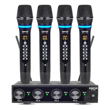 Load image into Gallery viewer, ZERFUN Pro Rechargeable Wireless Microphone System 4 Channel, UHF Metal Handheld Wireless Microphones Cordless Mics with Echo Treble BASS VOL Channel Control for Karaoke Singing Church(GT-200), Black_1
