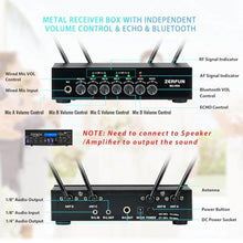 Load image into Gallery viewer, ZERFUN Pro Wireless Microphone System 4 Channel, UHF Metal Cordless Handheld Mics with Echo Bluetooth for Church Karaoke Singing, 4x50 Adjustable Frequency(MU-898 Battery 4 Handheld), MUBattery_7022
