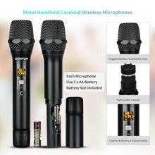Load image into Gallery viewer, ZERFUN Pro Wireless Microphone System 4 Channel, UHF Metal Cordless Handheld Mics with Echo Bluetooth for Church Karaoke Singing, 4x50 Adjustable Frequency(MU-898 Battery 4 Handheld), MUBattery_7023

