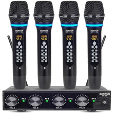 Load image into Gallery viewer, ZERFUN Rechargeable Wireless Microphone System 4 Channel Pro, UHF Metal Handheld Wireless Mics Cordless for Church Karaoke Singing with Echo Treble BASS VOL Channel Control(GT-200), black_1
