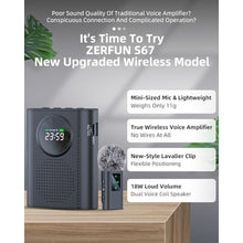 Load image into Gallery viewer, ZERFUN S67 Rechargeable Voice Amplifier Wireless Microphone for Teachers Classroom, Mini Lavalier Lapel Mic Clip Magnetic, Portable Bluetooth Speaker with LED Display for Class, Tour Guide, Black_882
