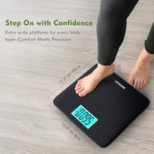 Load image into Gallery viewer, ZOETOUCH 560lbs Bathroom Scale for Body Weight, Extra Wide Oversized 12.9" Platform, Large 4.2" LCD Display, High Accuracy Digital Weighing Machine with Heavy Duty Tempered Glass for Bariatric Seniors, Black_7122
