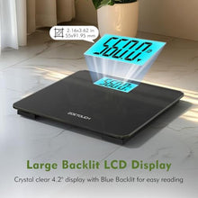 Load image into Gallery viewer, ZOETOUCH 560lbs Bathroom Scale for Body Weight, Extra Wide Oversized 12.9" Platform, Large 4.2" LCD Display, High Accuracy Digital Weighing Machine with Heavy Duty Tempered Glass for Bariatric Seniors, Black_7123
