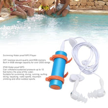 Load image into Gallery viewer, Zunate Water Proof MP3 Player 8GB for Swimming, Diving, and Surfing - IPX8 Submersible Music Player with HiFi Sound, Includes Clip On Mount and Noise Isolating Earphones (Blue)_142
