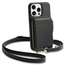 Load image into Gallery viewer, ZVE for iPhone 15 Pro Wallet Case, Crossbody Phone Purse with Card Holder for Women, Zipper Leather RFID Blocking Carrying Cover with Wrist Strap for iPhone 15 Pro 6.1 inch- Black_1
