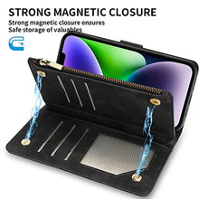 Load image into Gallery viewer, ZZXX for iPhone 14 Plus Case Wallet with [RFID Blocking] Card Slot Premium Soft PU Leather Zipper Flip Folio with Wrist Strap Kickstand Protective Cover for iPhone 14 Plus Wallet Case(Black-6.7 inch)_8219
