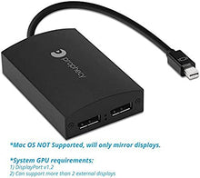 Load image into Gallery viewer, gofanco Prophecy 1x2 Mini DisplayPort 1.2 to Dual DisplayPort Adapter - 2 Port DP MST Hub with Extended Display Mode - 4K @30Hz (for Windows PCs, Not MacOS Compatible), TAA Compliant (PRO-MSTmDP2DP)
