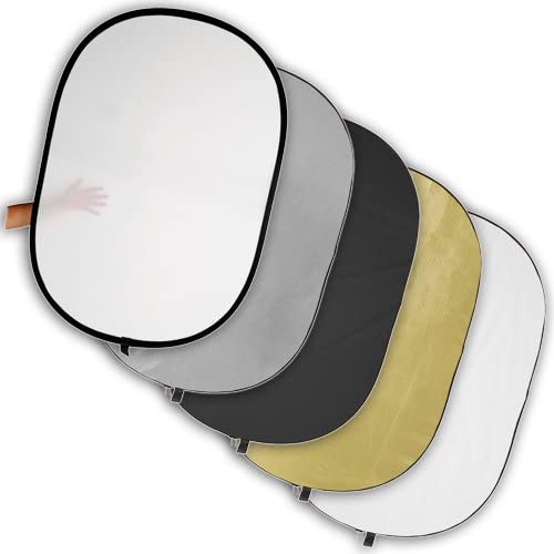 Fotodiox 40x60in 5-in-1 Collapsible Reflector Panel with Bag for Photography and Video - Black, Gold, Silver, Translucent, and White Panel