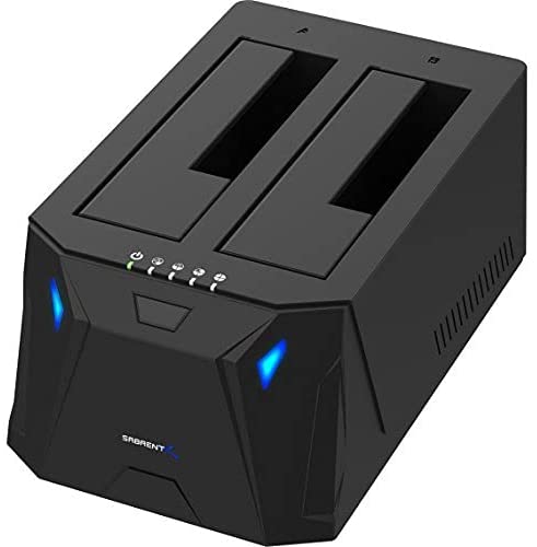 Sabrent USB 3.0 to SATA I/II/III Dual Bay External Hard Drive Docking Station for 2.5 or 3.5in HDD, SSD with Hard Drive Duplicator/Cloner Function [10TB Support] (EC-HD2B)