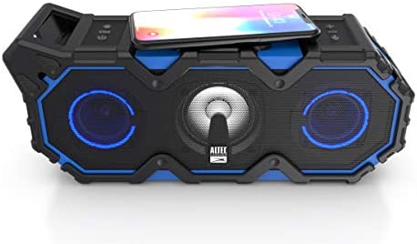 Altec Lansing Super LifeJacket Jolt with Lights, Built in Qi Wireless Charger, Waterproof, Snowproof, Shockproof and it Floats in Water, Up to 30 Hour Battery Life, Blue