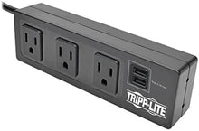 Load image into Gallery viewer, Tripp Lite 3 Outlet Surge Protector Power Strip with Desk Clamp, 10ft. Cord, 510 Joules, 2 USB Charging Ports, Black, $20K Insurance &amp; Lifetime Warranty (TLP310USBC)
