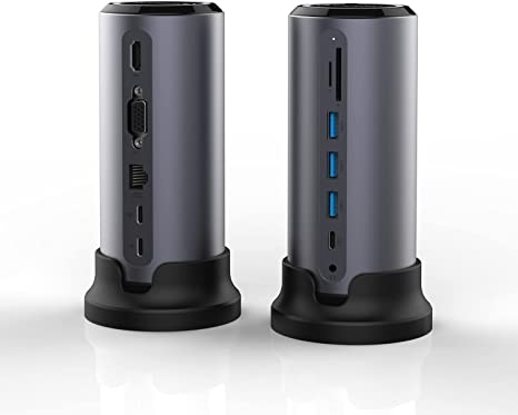 USB C Docking Station, 12 in 1 USB C hub, with Detachable Base, 3 USB 3.0 Ports, 4K HDMI, SD / TF Card Reader, VGA, 1 Gbps Ethernet, PD 87W Fast Charging Port, Compatible with MacBook Pro etc.
