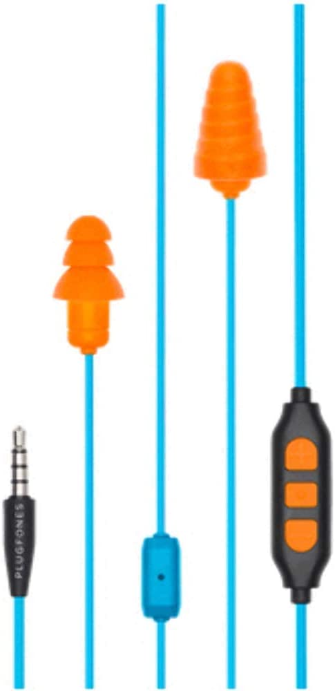Plugfones Guardian Plus in-Ear Earplug Earbud Hybrid - Noise Reduction in-Ear Headphones with Noise Isolating Mic and Controls (Orange & Blue)