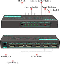 Load image into Gallery viewer, (Newest Version) 4K@60Hz HDMI Switch, SkycropHD 5 Port HDMI 2.0 Switcher with Remote Support Auto Switch, HDR10, Dolby Vision, Dolby Atmos, 18Gbps, CEC
