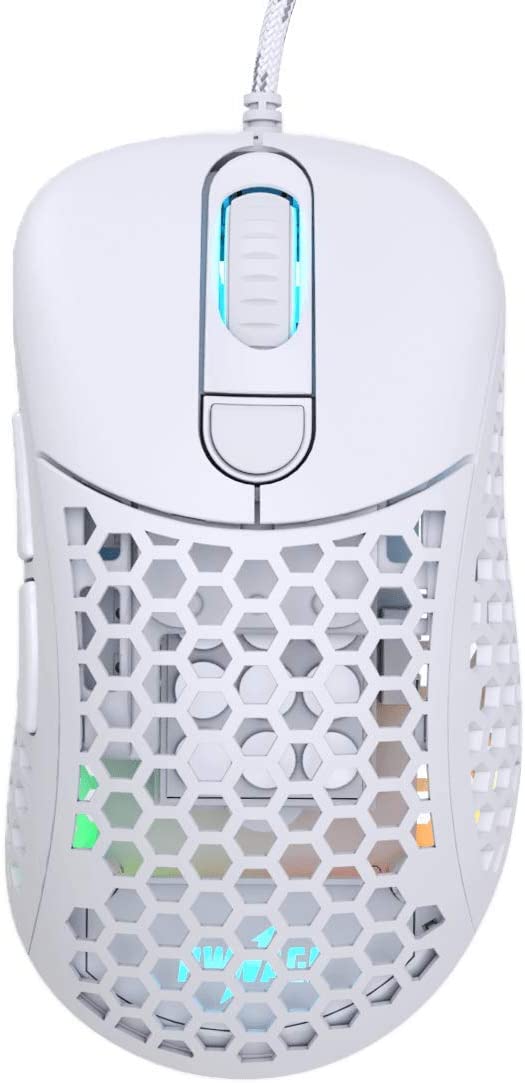 Pwnage Ultra Custom Wired Ergo - White Ultra Lightweight Honeycomb Design Gaming Mouse 3389 Sensor - PTFE Skates - 6 Buttons - Adjustable Weight Tuning 58G to 84G (Honeycomb Sides White)